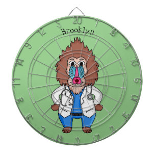 Funny mandrill doctor cartoon illustration dartboard