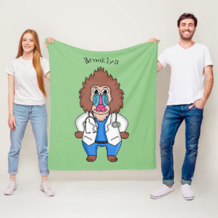 Funny mandrill doctor cartoon illustration fleece blanket