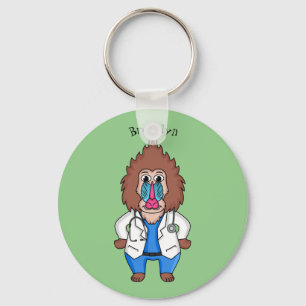 Funny mandrill doctor cartoon illustration keychain