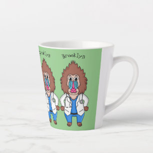 Funny mandrill doctor cartoon illustration  latte mug
