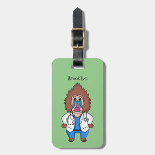 Funny mandrill doctor cartoon illustration luggage tag