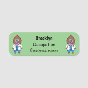 Funny mandrill doctor cartoon illustration name tag