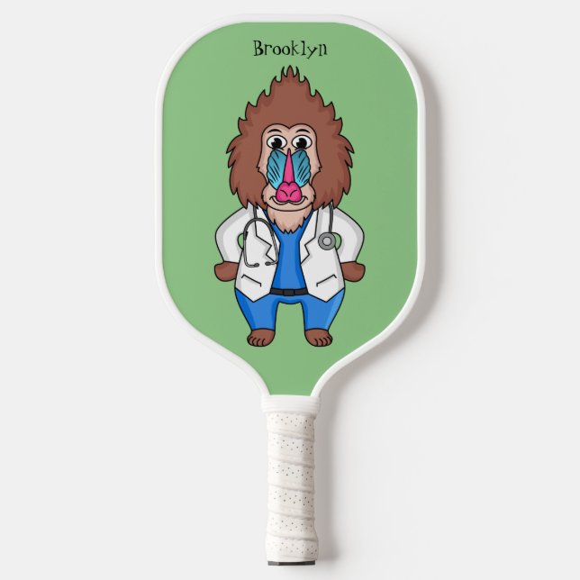 Funny mandrill doctor cartoon illustration pickleball paddle (Front)