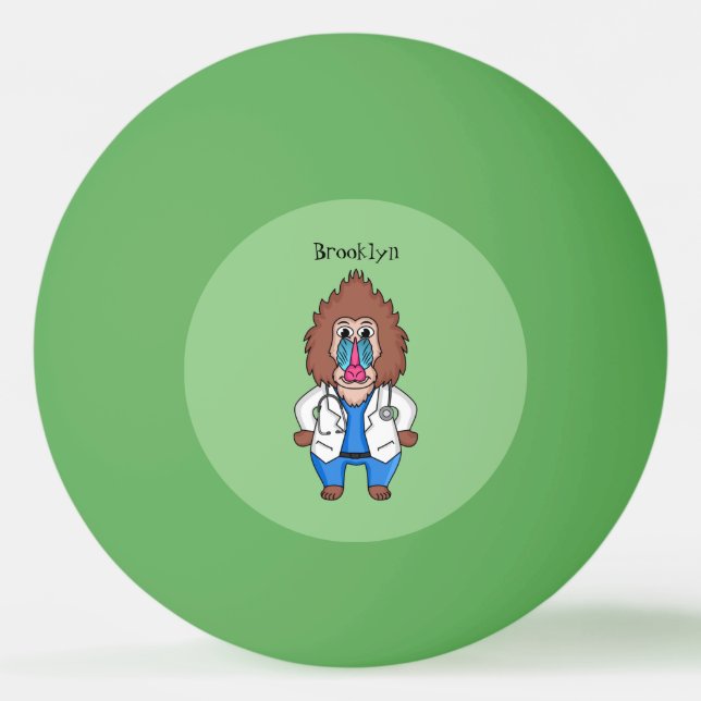 Funny mandrill doctor cartoon illustration ping pong ball (Front)