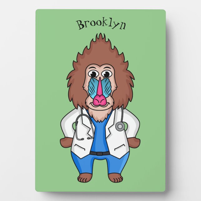 Funny mandrill doctor cartoon illustration plaque (Front)