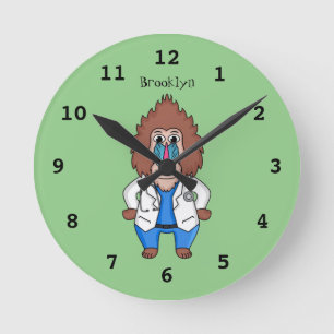 Funny mandrill doctor cartoon illustration round clock