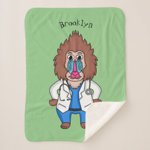 Funny mandrill doctor cartoon illustration  sherpa blanket
