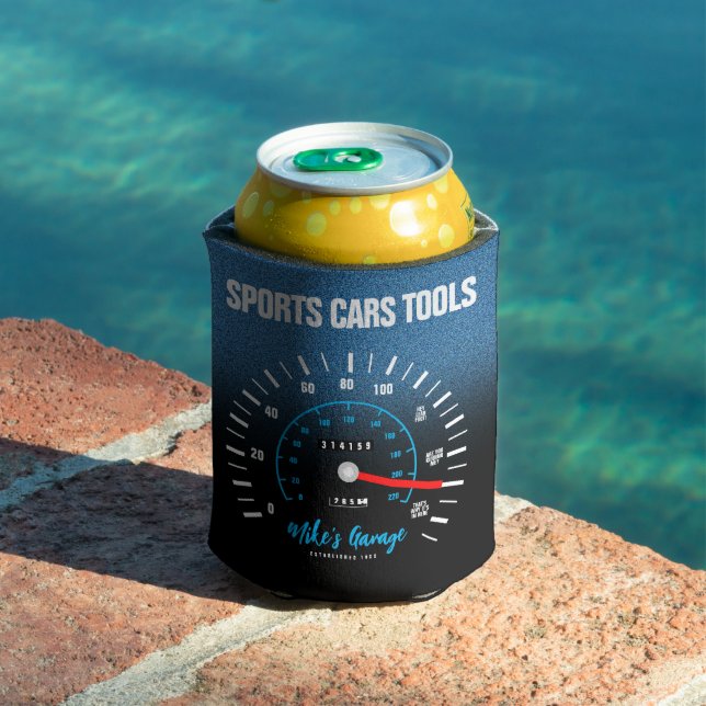 Funny Manly Car Odometer Speedometer Blue Glitter Can Cooler (In Situ Pool)