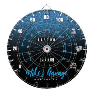 Funny Manly Car Odometer Speedometer Blue Glitter Dartboard