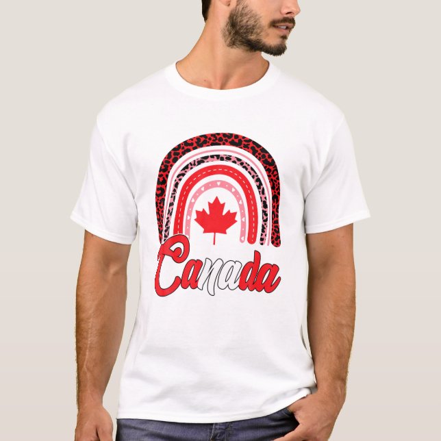 Funny Maple Leaf Rainbow Canada Flag Canadian Root T-Shirt (Front)