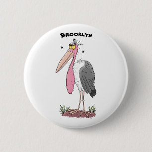 Funny marabou stork cartoon 2 inch round button