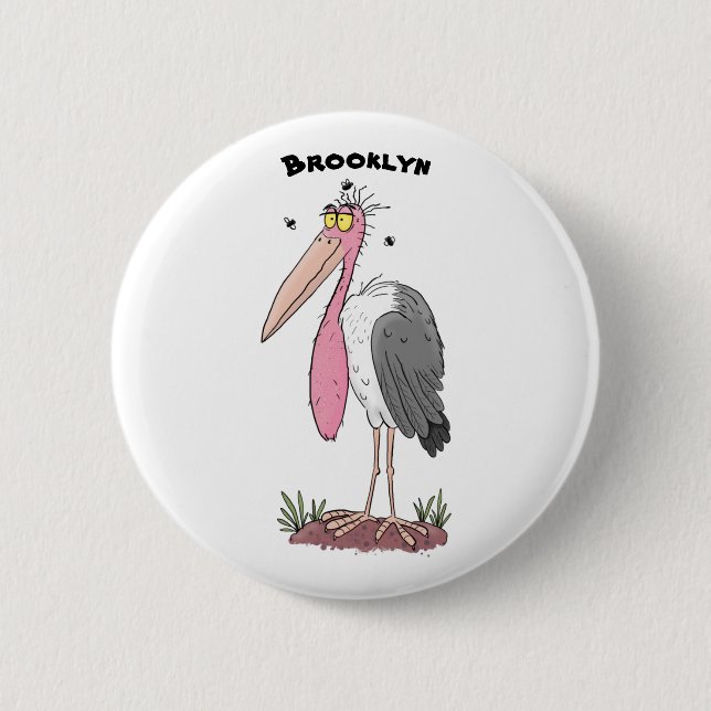 Funny marabou stork cartoon 2 inch round button (Front)