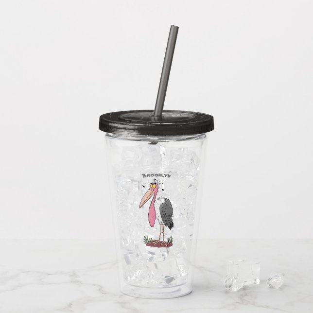 Funny marabou stork cartoon acrylic tumbler (Back Ice)