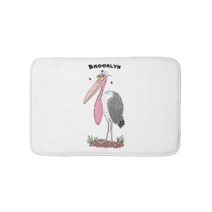 Funny marabou stork cartoon bath mat