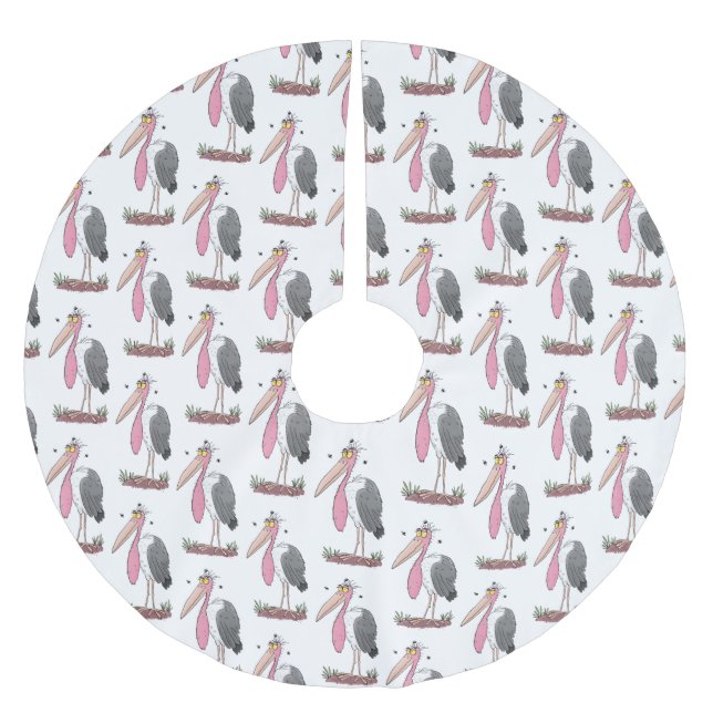 Funny marabou stork cartoon brushed polyester tree skirt (Front)