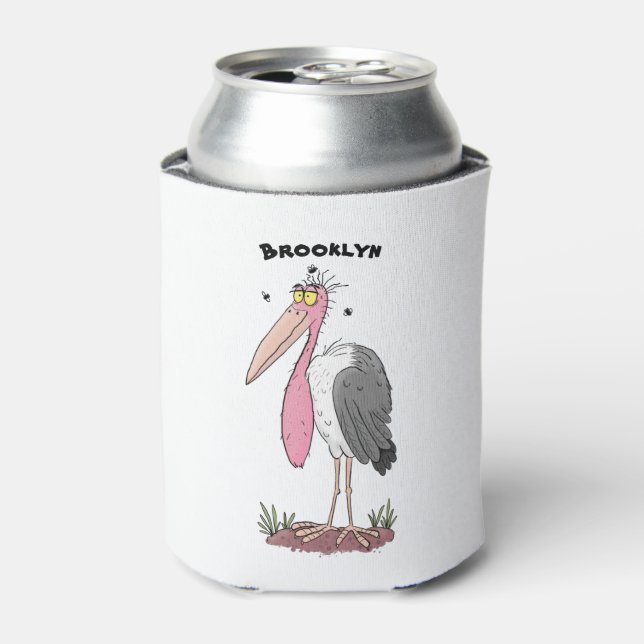 Funny marabou stork cartoon can cooler (Can Front)