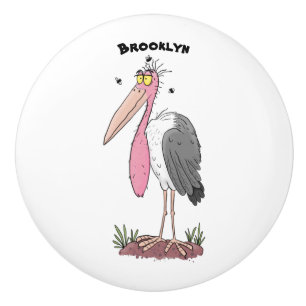 Funny marabou stork cartoon ceramic knob