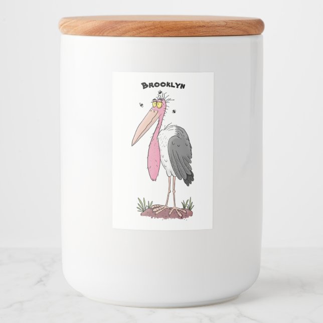 Funny marabou stork cartoon food label (Front)