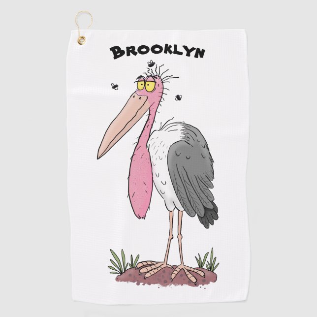 Funny marabou stork cartoon golf towel (Front)
