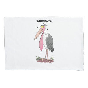 Funny marabou stork cartoon pillowcase