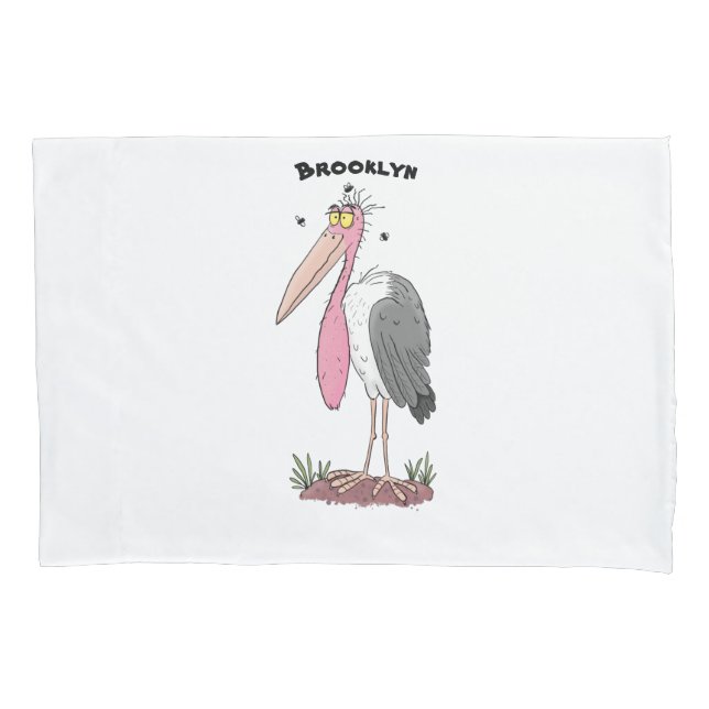 Funny marabou stork cartoon pillowcase (Front)