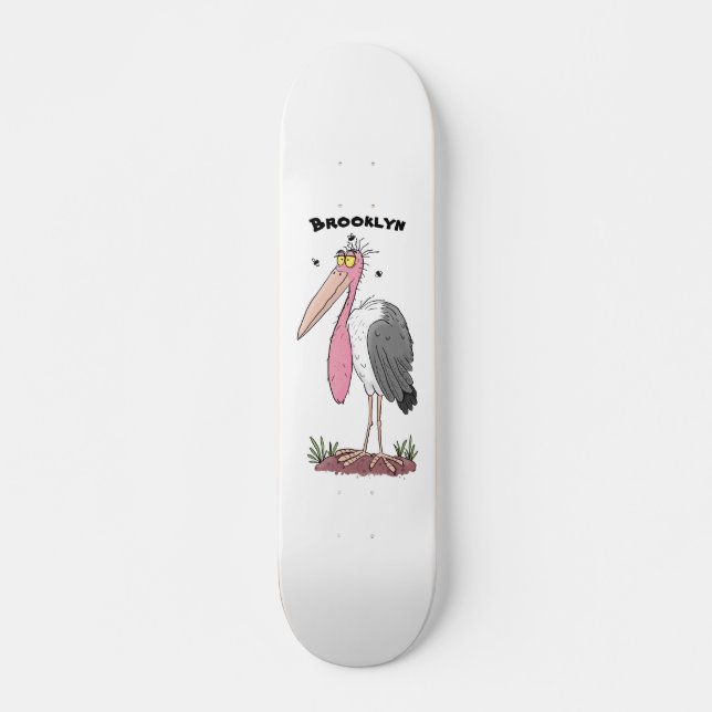 Funny marabou stork cartoon  skateboard (Front)
