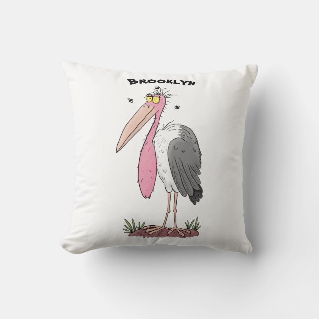 Funny marabou stork cartoon throw pillow (Front)
