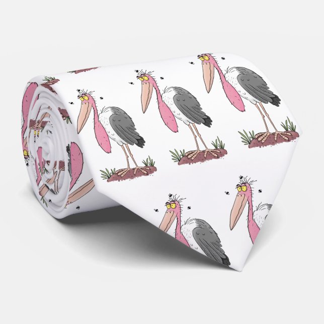 Funny marabou stork cartoon tie (Rolled)