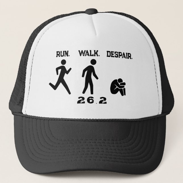 Funny Marathon Run. Walk. Despair. Minimalist Trucker Hat (Front)