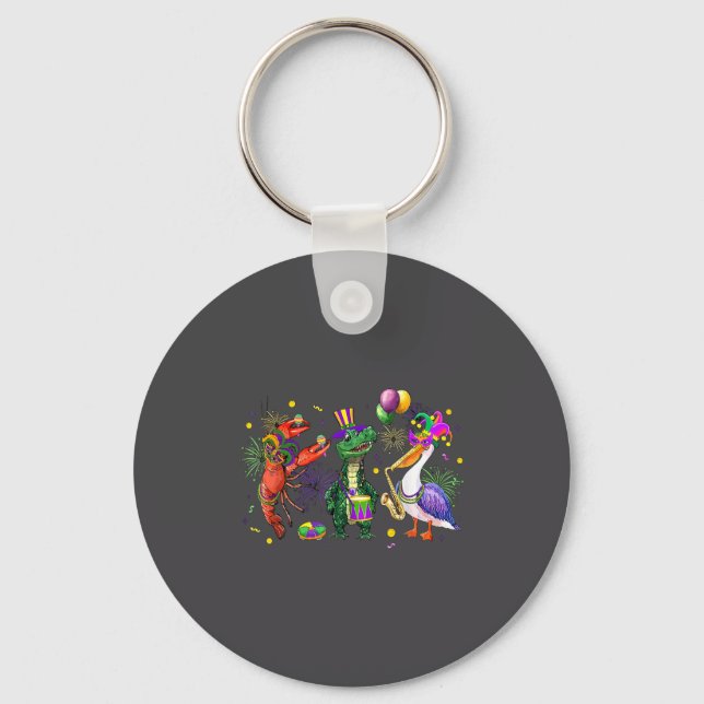 Funny Mardi Gras 2026 Crocodile Crawfish Pelican N Keychain (Front)