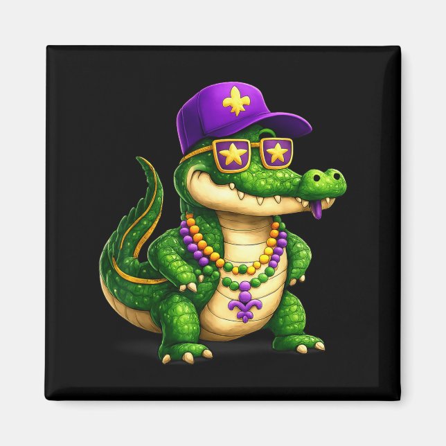 Funny Mardi Gras Alligator Beads Carnival Celebrat Magnet (Front)