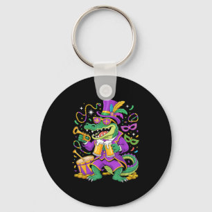 Funny Mardi Gras Alligator Drinking Bead Men Women Keychain