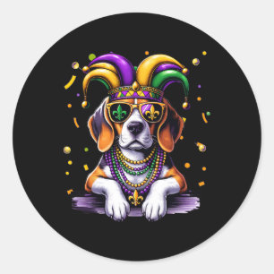 Funny Mardi Gras Bead Beagle Dog Festival Carnival Classic Round Sticker