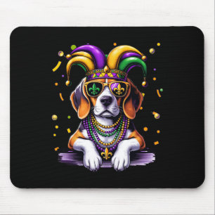 Funny Mardi Gras Bead Beagle Dog Festival Carnival Mouse Pad