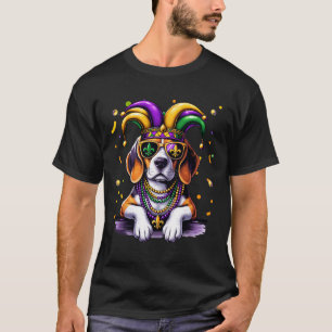 Funny Mardi Gras Bead Beagle Dog Festival Carnival T-Shirt