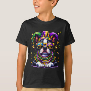 Funny Mardi Gras Bead Boston Terrier Dog Festival T-Shirt