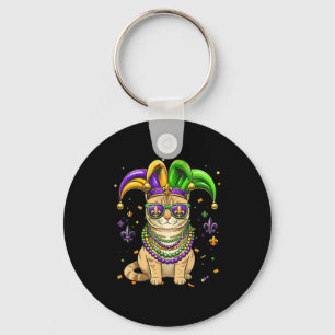 Funny mardi gras bead cat festival carnival keychain