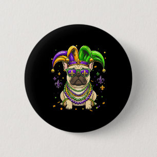 Funny mardi gras bead french bulldog festivalFunny 2 Inch Round Button