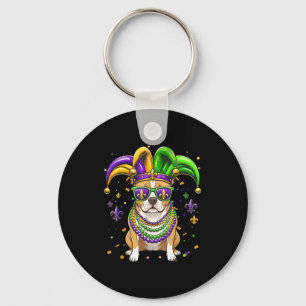 Funny mardi gras bead pitbull dog festival carniva keychain