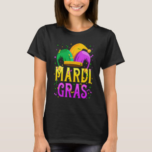 Funny Mardi Gras Beads Hat Fat Tuesday Funny Mask T-Shirt