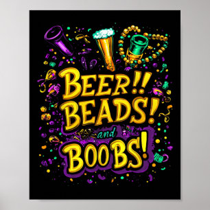 Funny Mardi Gras Beer Beads Breast New Orleans  Poster