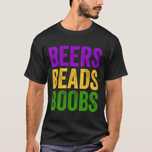 Funny Mardi Gras Beers Beads Breast Tee New Orlean (Front)