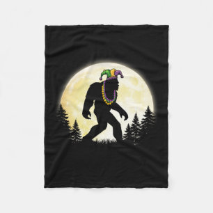 Funny Mardi Gras Bigfoot Kids Men Sasquatch Jester Fleece Blanket