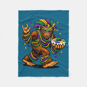 Funny Mardi Gras Bigfoot King Artwork Fleece Blanket