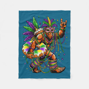 Funny Mardi Gras Bigfoot King Artwork Fleece Blanket