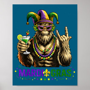 Funny Mardi Gras Bigfoot Rock Sasquatch Poster