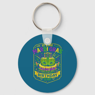 Funny Mardi Gras Birthday Y’all Cake Carnival Cele Keychain