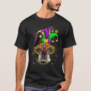 Funny Mardi Gras Boston Terrier Dog Beads Mask Mar T-Shirt