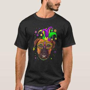 Funny Mardi Gras Boxer Dog Beads Mask Mardi Gras P T-Shirt
