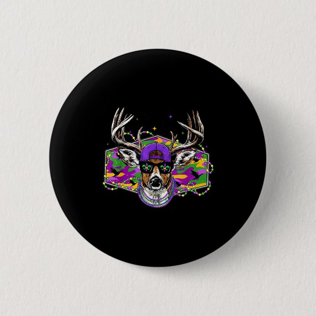 Funny Mardi Gras Buck Deer Hunting Boys Fat Tuesda 2 Inch Round Button (Front)